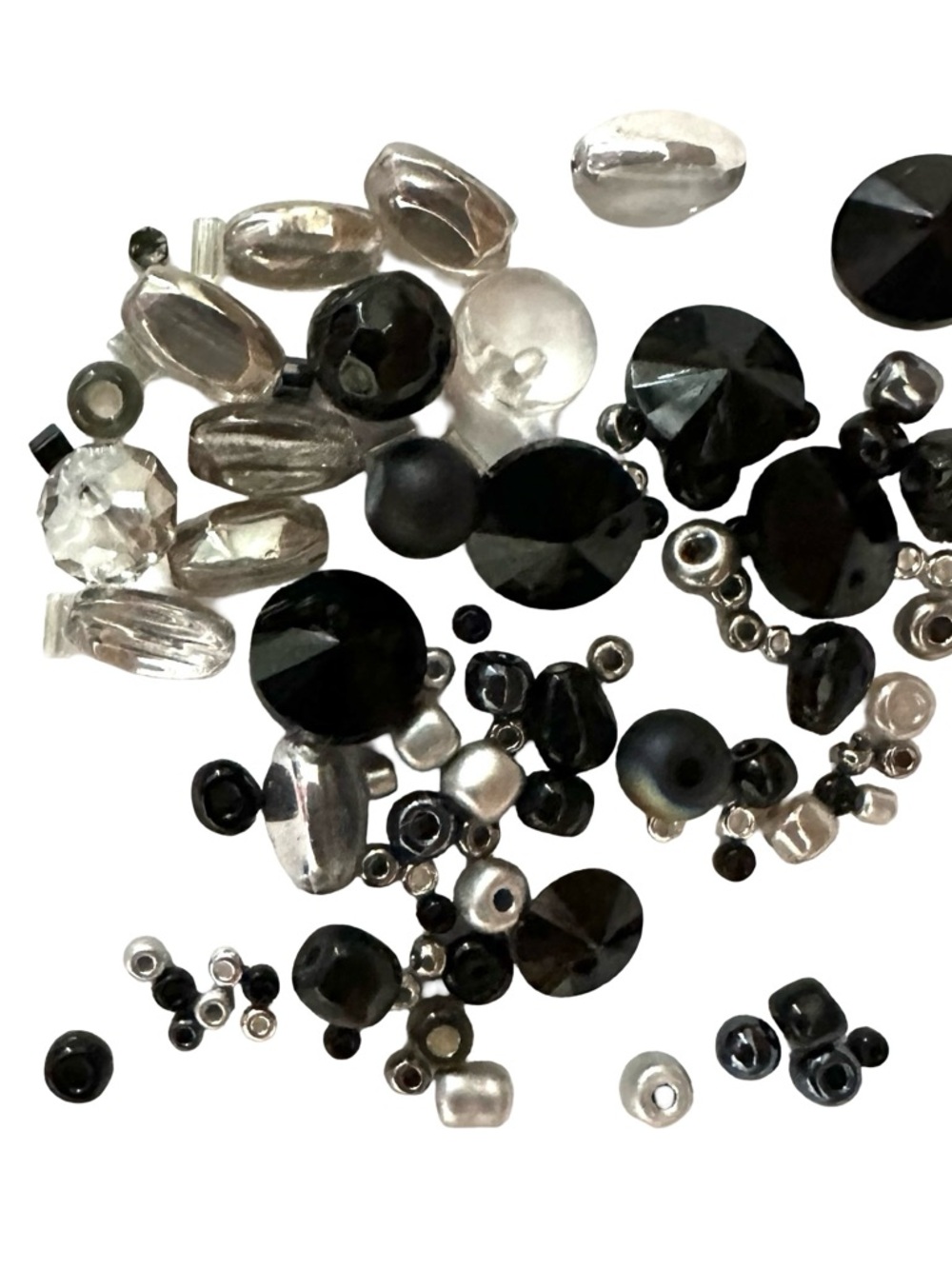 Black & Silver CZECH, and Misc Glass Bead Bag for Crafts & Jewelry Making